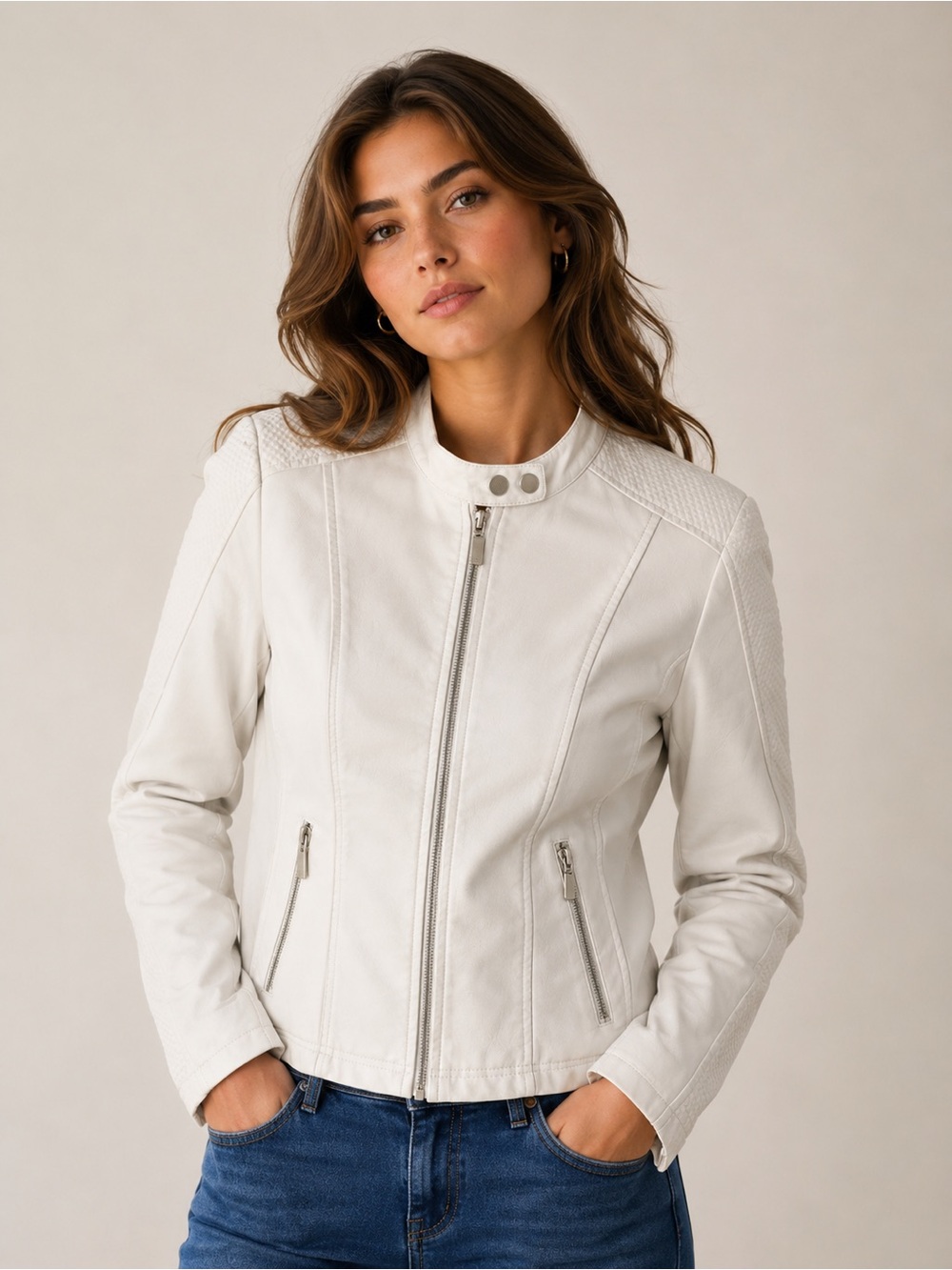 Baccini NWT Off-White Leather Moto Jacket